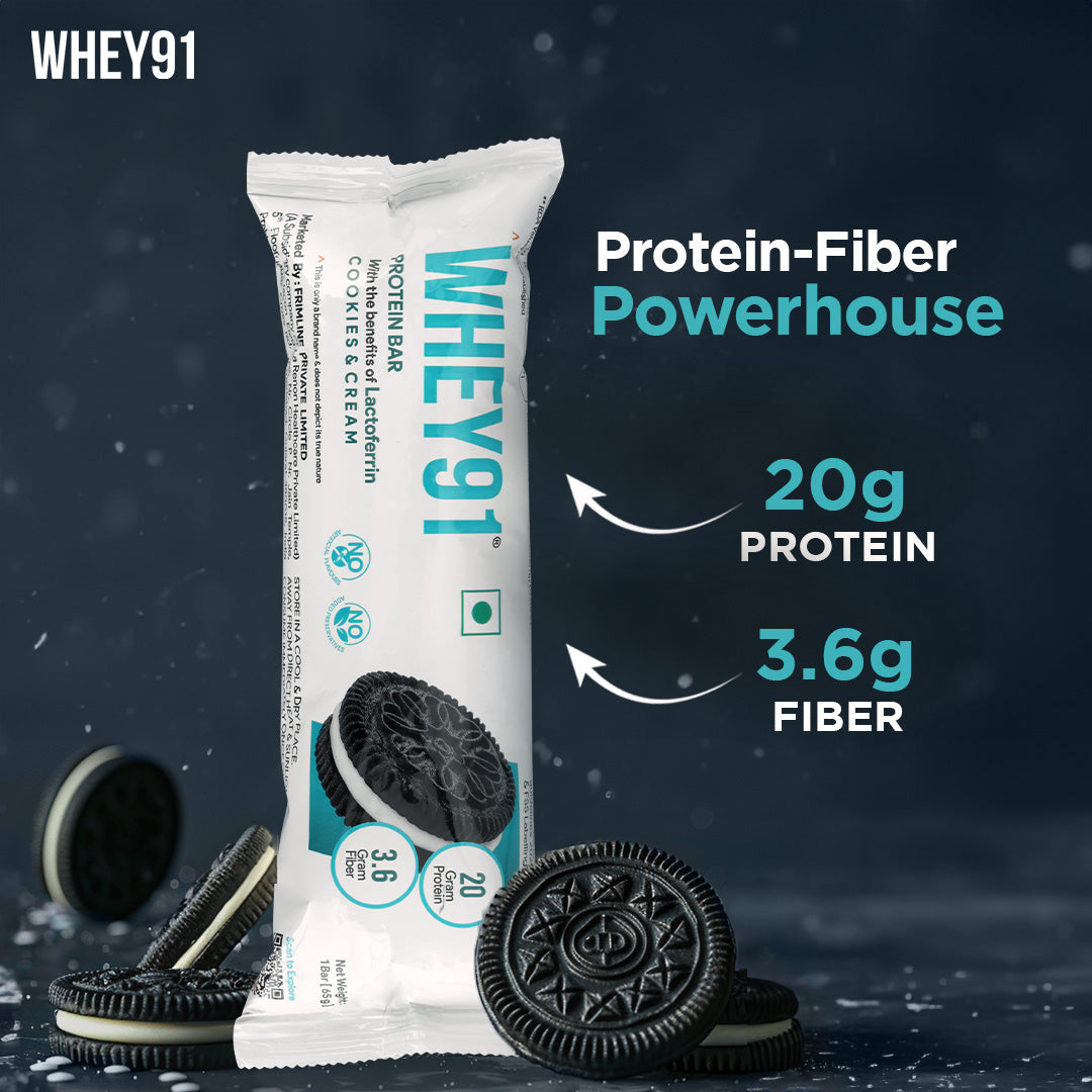 Whey91 Cookies & Cream Protein Bar, 20g Protein & 3.6g Fibre  (Pack of 6 bars)