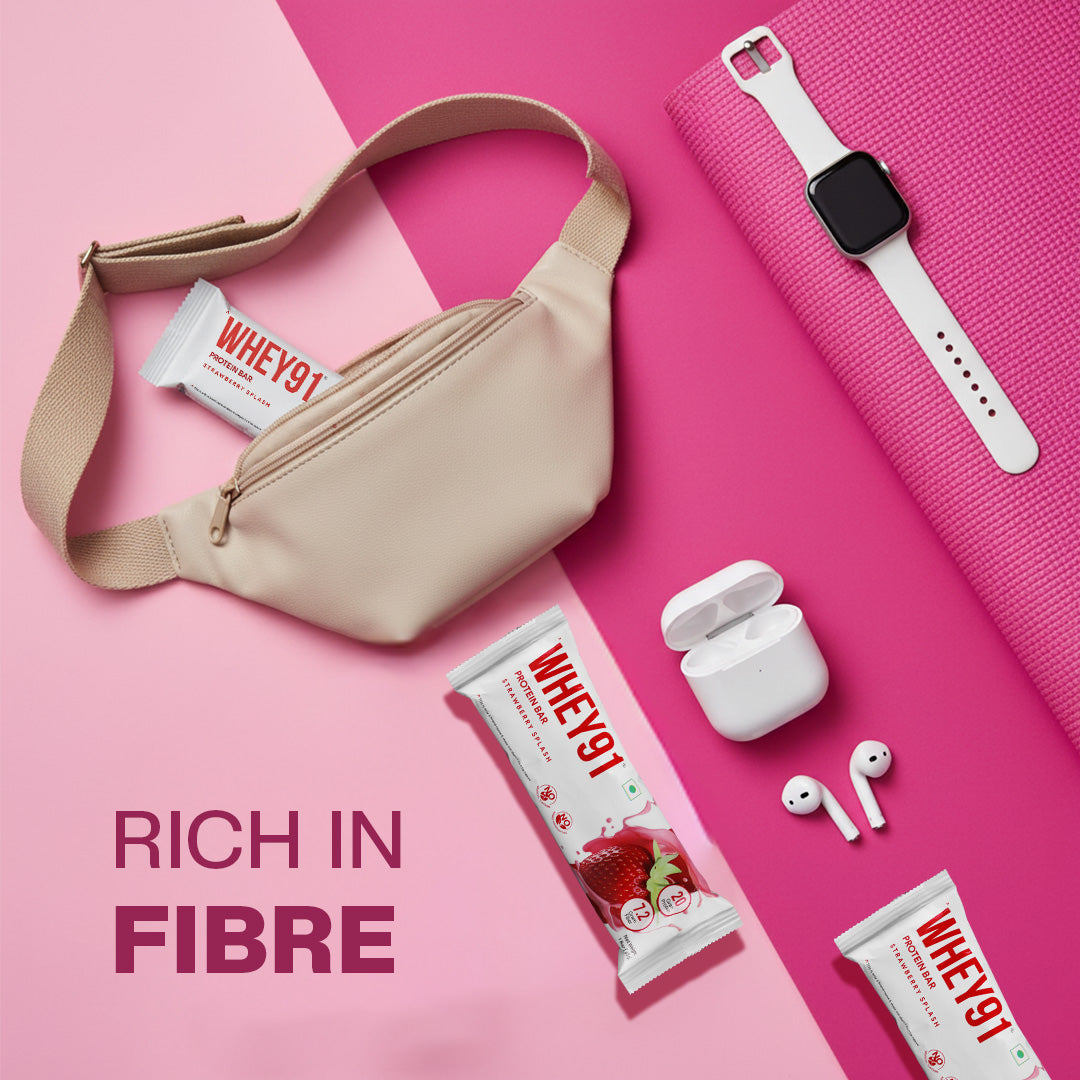 Whey91 Strawberry Splash Protein Bars - 20g Protein 7.2g Fibre (Pack of 6 bars)