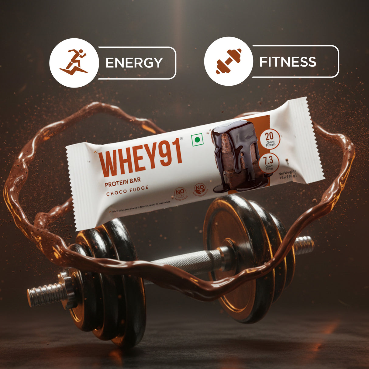 Whey91 Choco Fudge Protein Bars - 20g Protein 7.3 g Fibre (Pack of 6 bars)