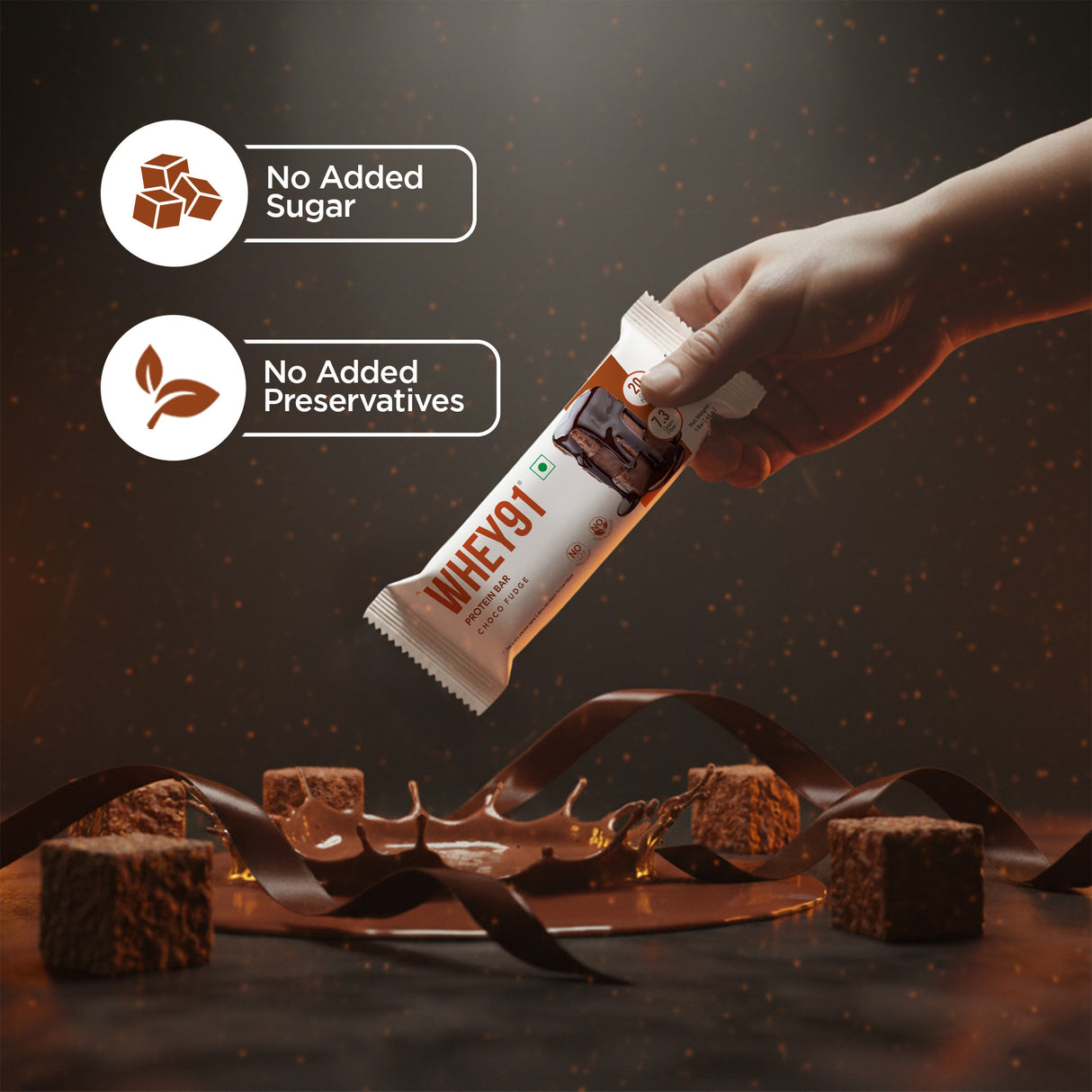 Whey91 Choco Fudge Protein Bars - 20g Protein 7.3 g Fibre (Pack of 6 bars)