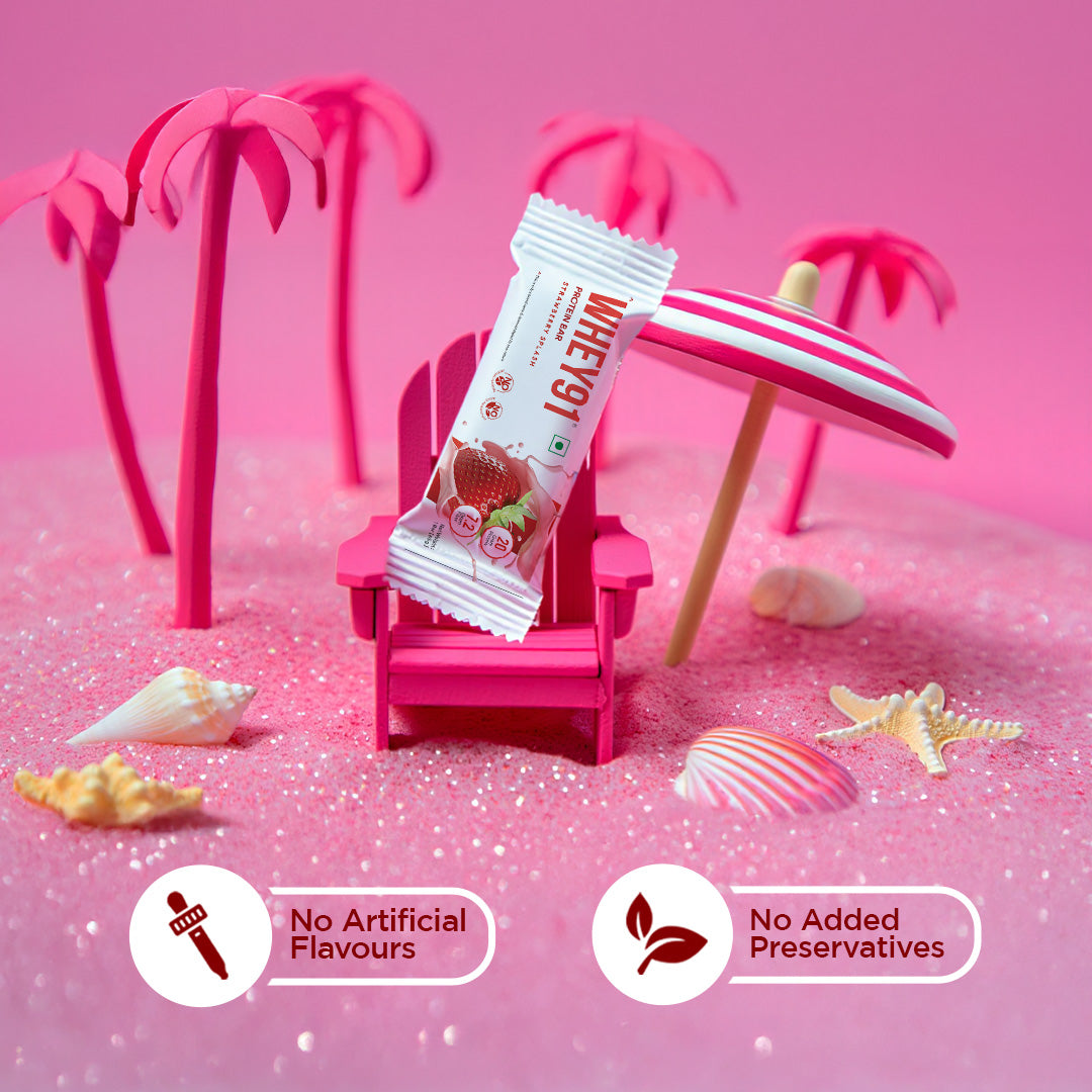 Whey91 Strawberry Splash Protein Bars - 20g Protein 7.2g Fibre (Pack of 6 bars)