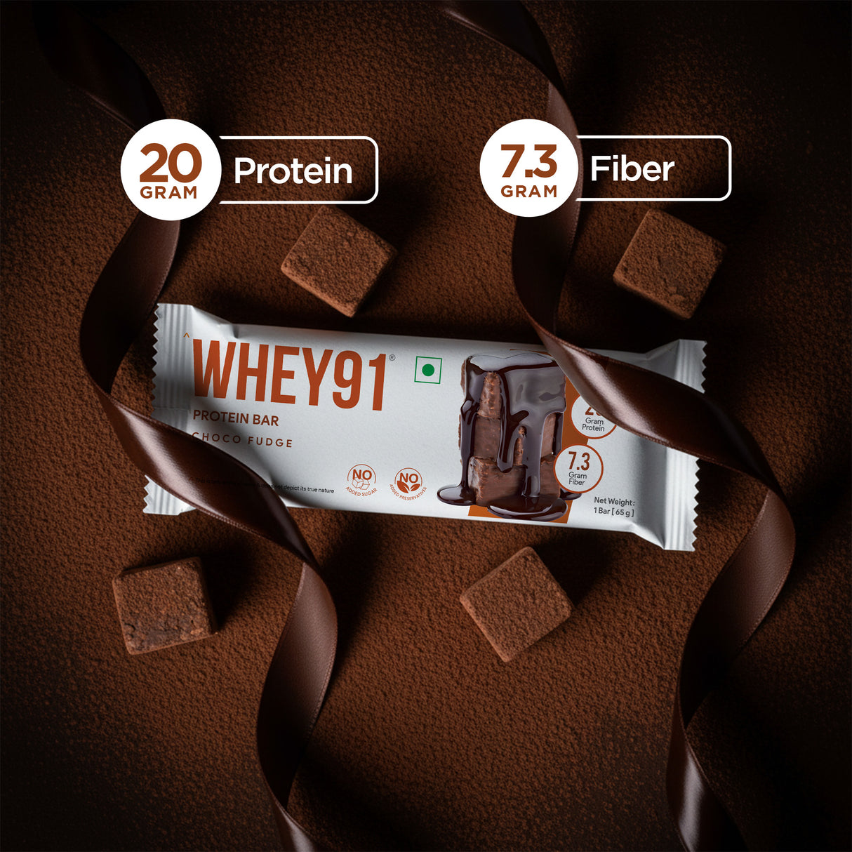 Whey91 Choco Fudge Protein Bars - 20g Protein 7.3 g Fibre (Pack of 6 bars)