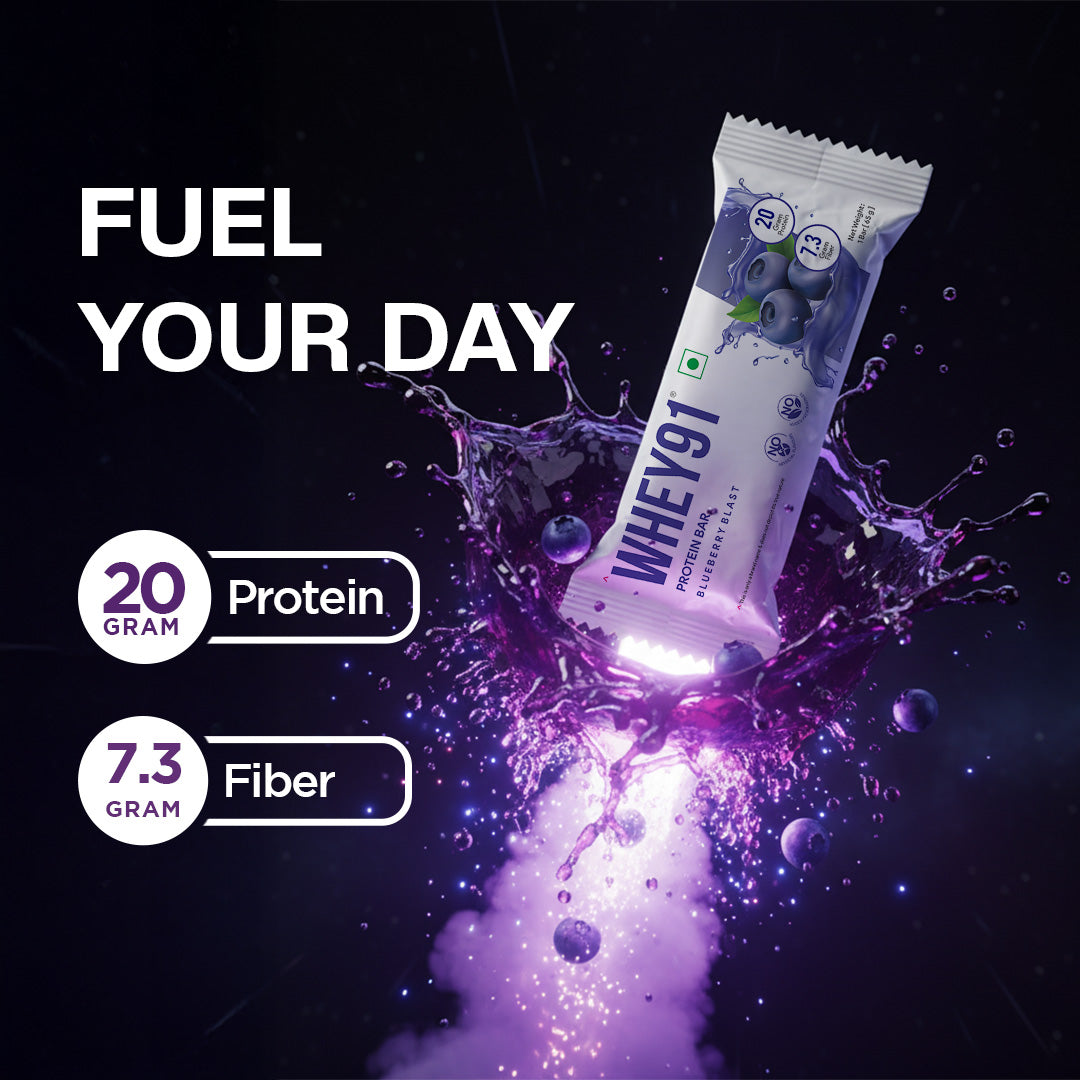 Whey91 Blueberry Blast Protein Bars - 20g protein, 7.3g fibre (Pack of 6 bars)