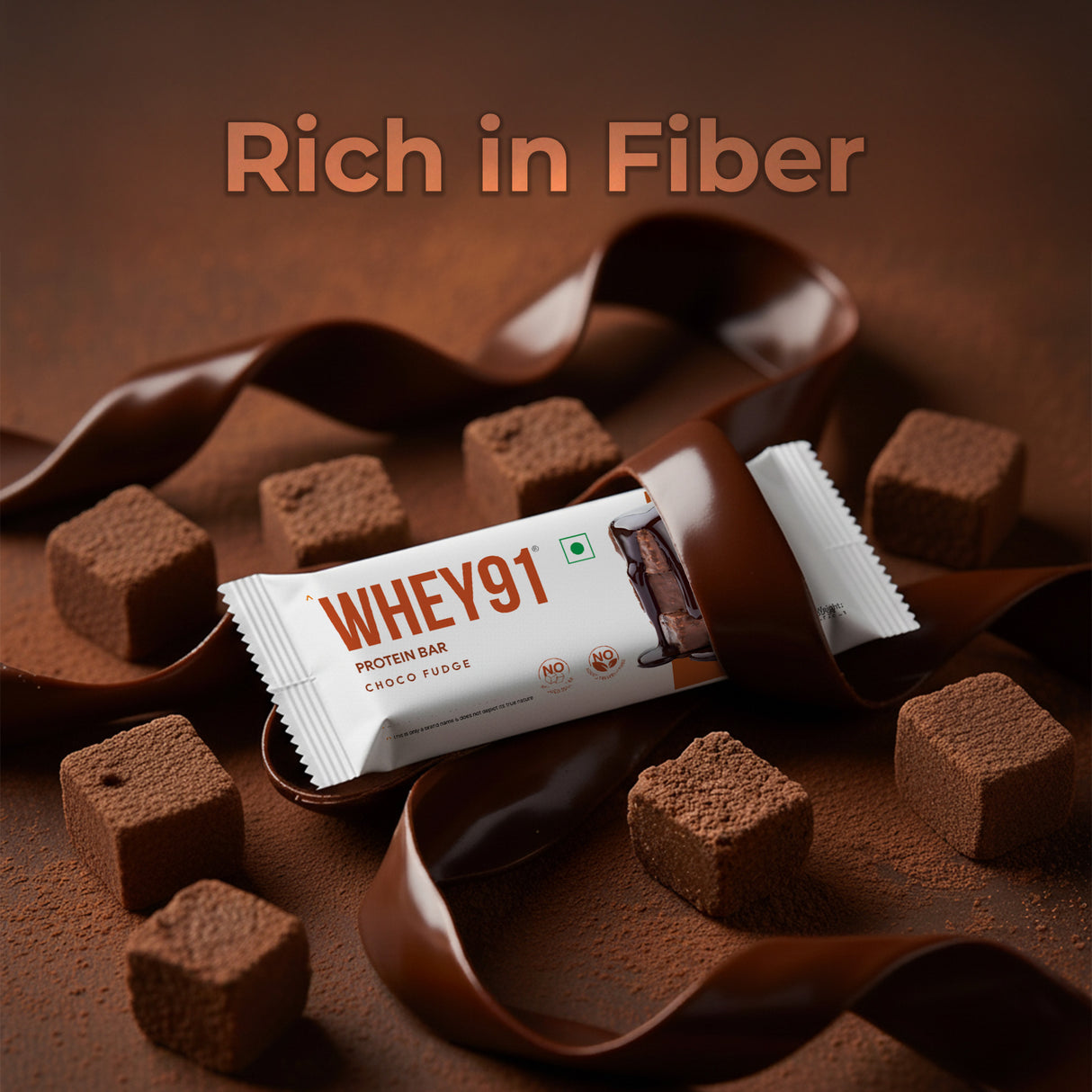 Whey91 Choco Fudge Protein Bars - 20g Protein 7.3 g Fibre (Pack of 6 bars)