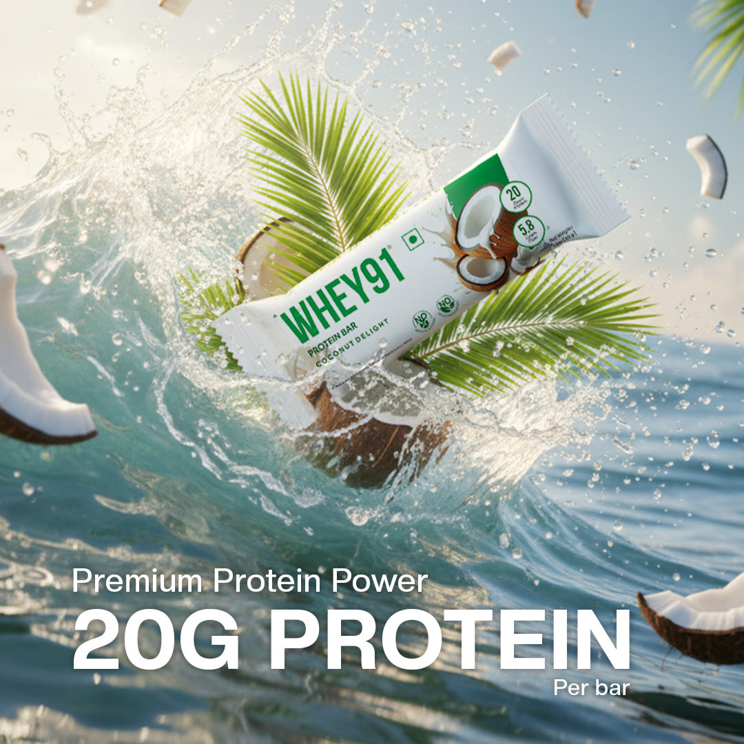 Whey91 Coconut Delight Protein Bars - 20g protein, 5.8g fibre (Pack of 6 bars)