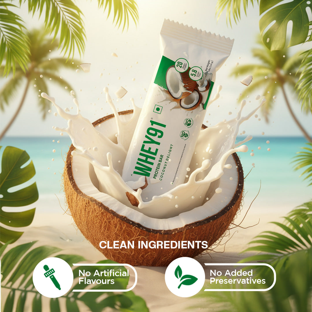 Whey91 Coconut Delight Protein Bars - 20g protein, 5.8g fibre (Pack of 6 bars)