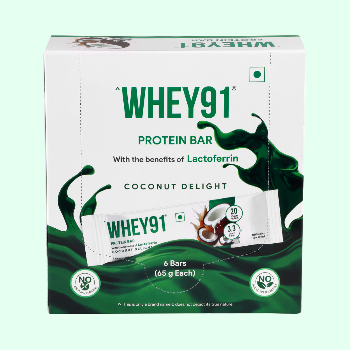 Whey91 Coconut Delight Protein Bars - 20g protein, 3.3g fibre (Pack of 6 bars)