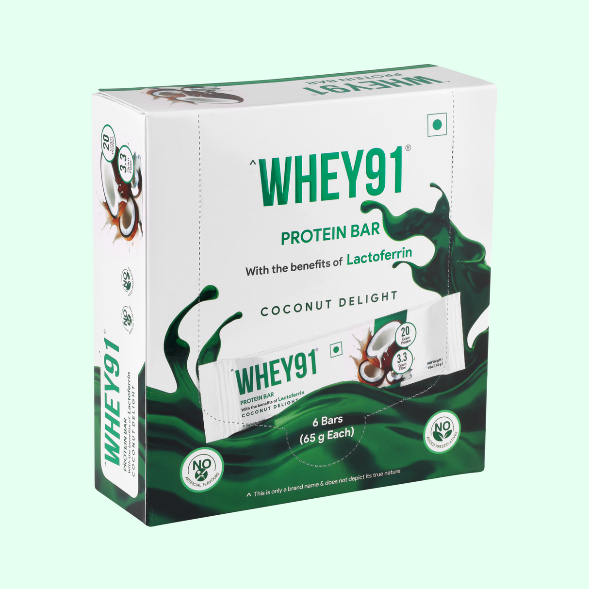 Whey91 Coconut Delight Protein Bars - 20g protein, 3.3g fibre (Pack of 6 bars)