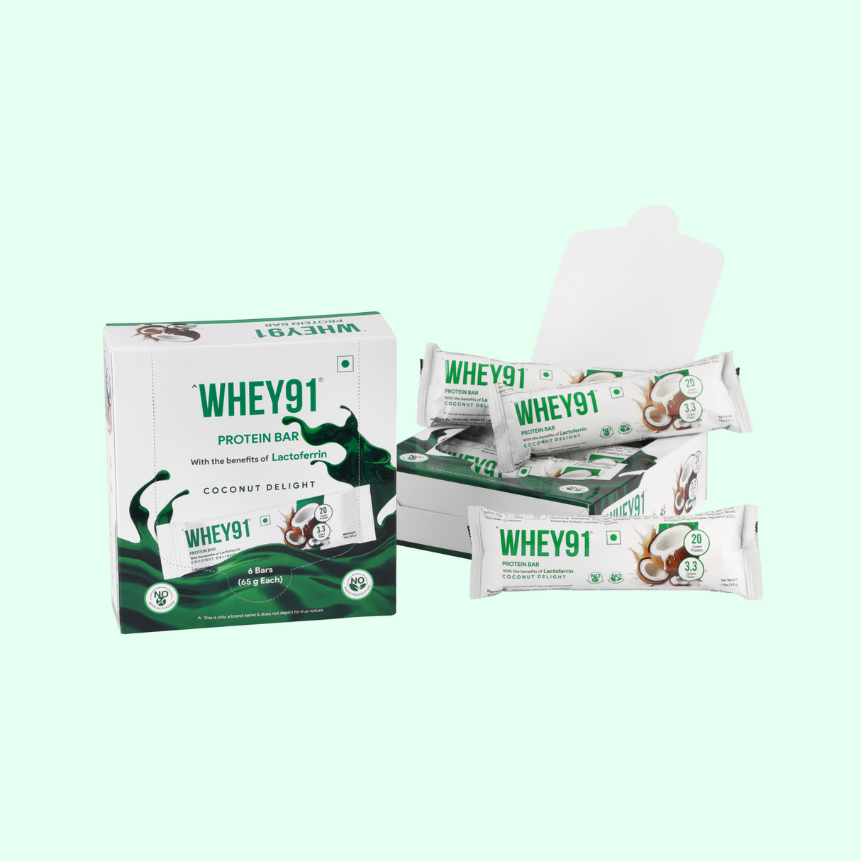 Whey91 Coconut Delight Protein Bars - 20g protein, 3.3g fibre (Pack of 6 bars)