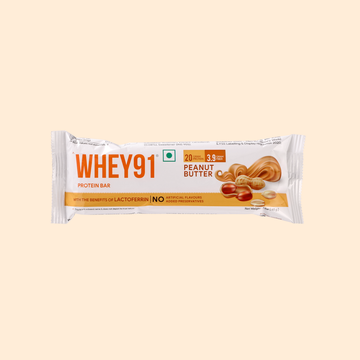 Whey91 Peanut Butter Protein Bars - 20g protein 3.9g Fibre  (Pack of 6 bars)