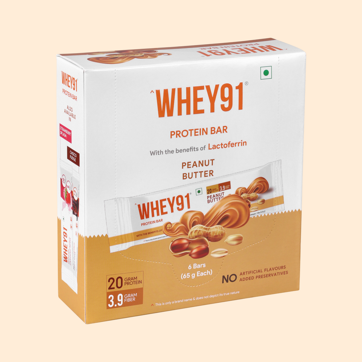 Whey91 Peanut Butter Protein Bars - 20g protein 3.9g Fibre  (Pack of 6 bars)