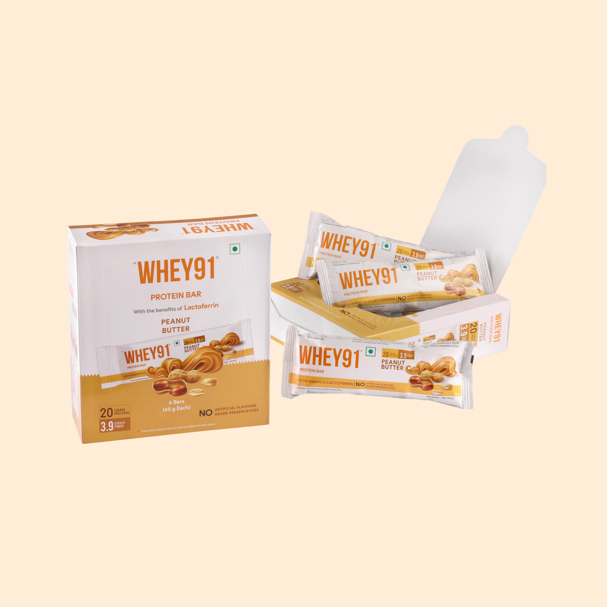 Whey91 Peanut Butter Protein Bars - 20g protein 3.9g Fibre  (Pack of 6 bars)