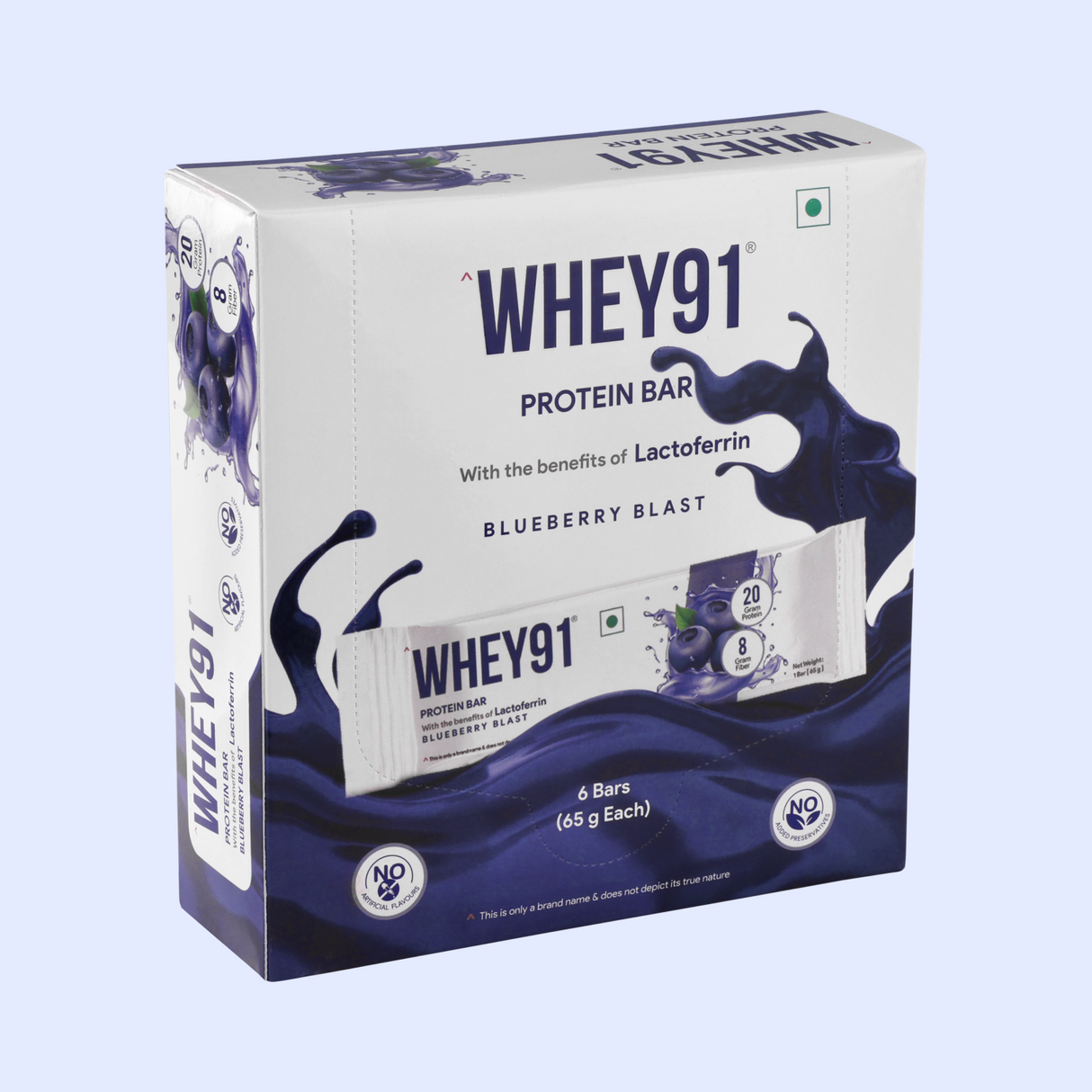 Whey91 Blueberry Blast Protein Bars - 20g protein, 8g fibre (Pack of 6 bars)