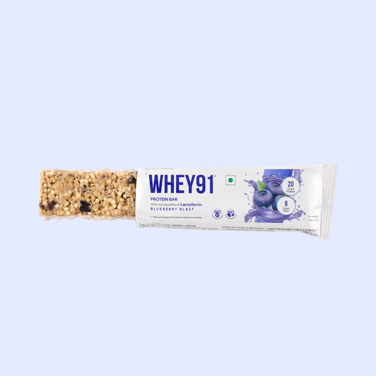 Whey91 Blueberry Blast Protein Bars - 20g protein, 8g fibre (Pack of 6 bars)