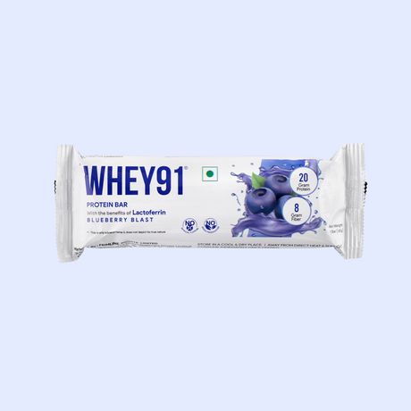 Whey91 Blueberry Blast Protein Bars - 20g protein, 8g fibre (Pack of 6 bars)