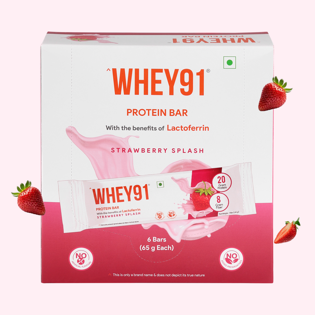 Whey91 Strawberry Splash Protein Bars - 20g Protein 8g Fibre (Pack of 6 bars)