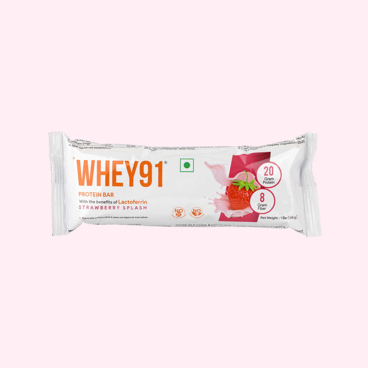 Whey91 Strawberry Splash Protein Bars - 20g Protein 8g Fibre (Pack of 6 bars)