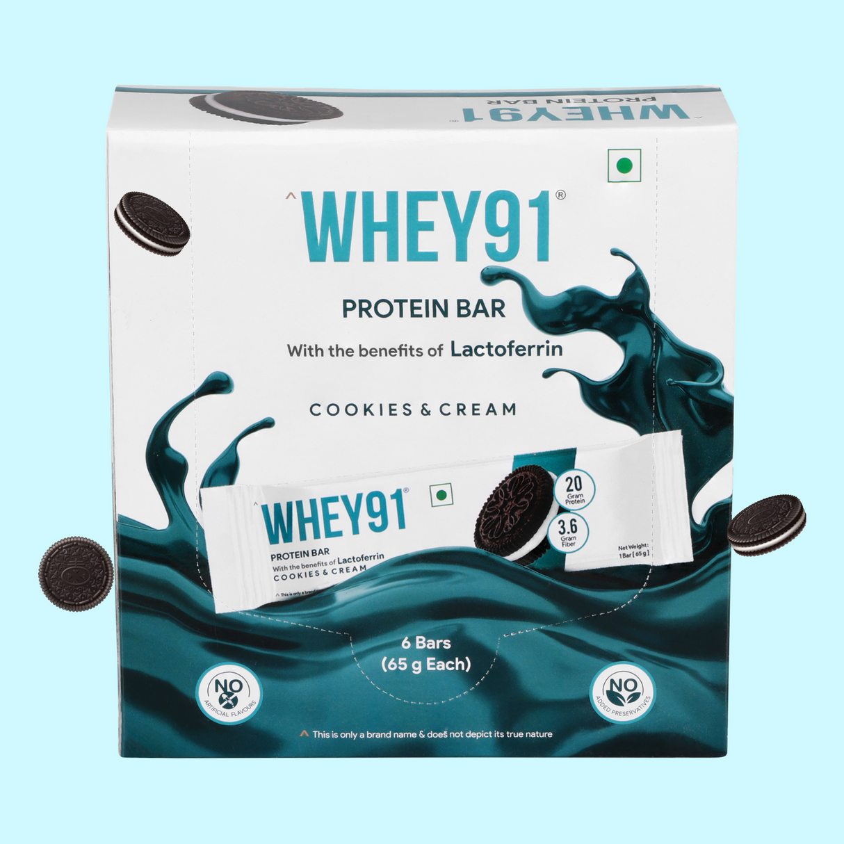 Whey91 Cookies & Cream Protein Bar, 20g Protein & 3.6g Fibre  (Pack of 6 bars)