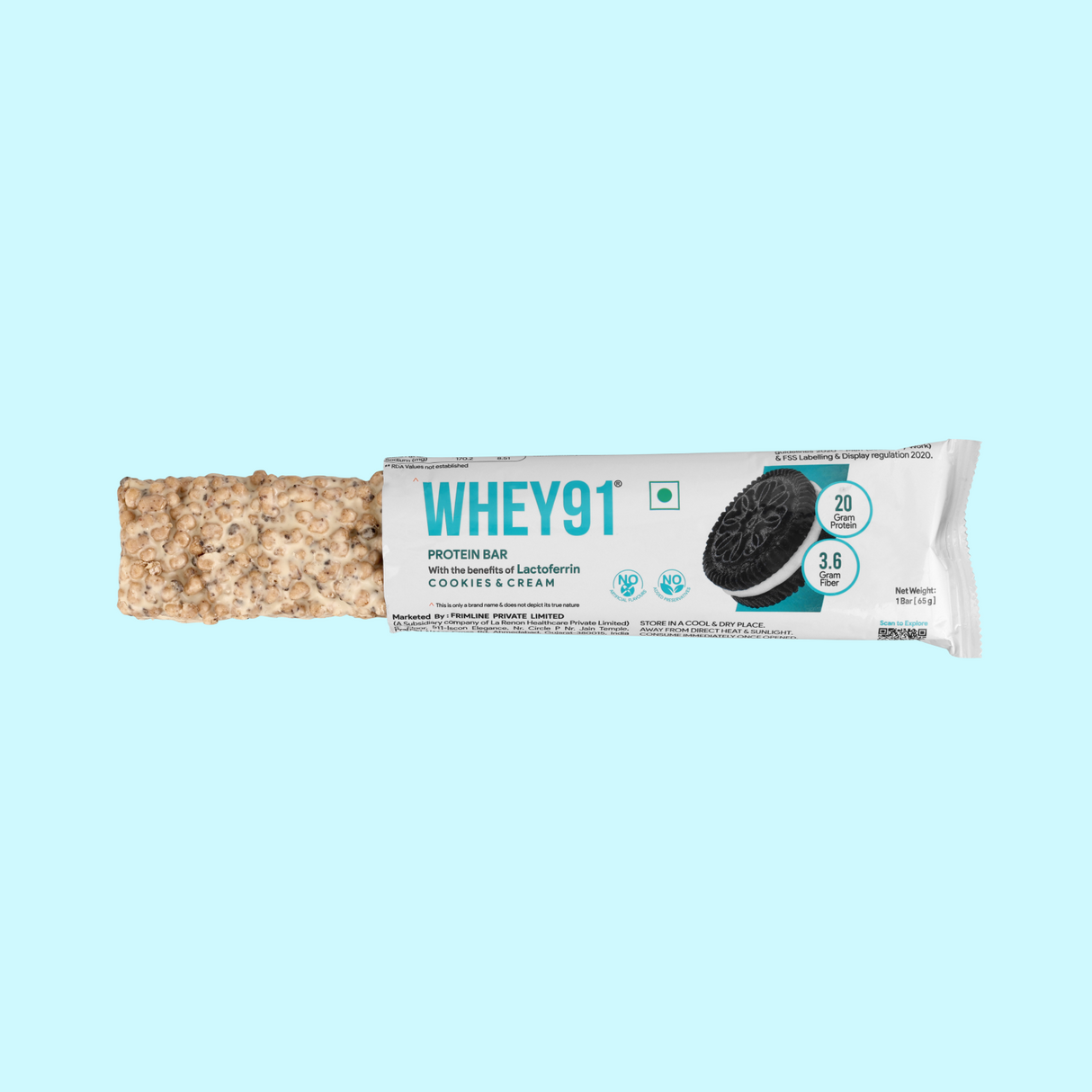 Whey91 Cookies & Cream Protein Bar, 20g Protein & 3.6g Fibre  (Pack of 6 bars)