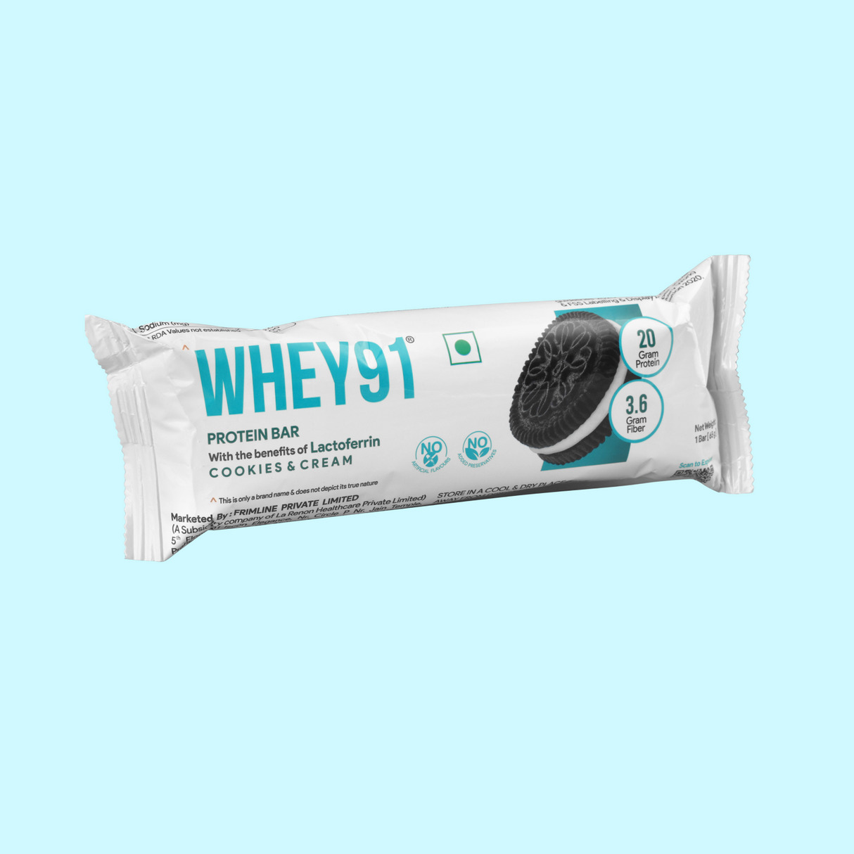 Whey91 Cookies & Cream Protein Bar, 20g Protein & 3.6g Fibre  (Pack of 6 bars)