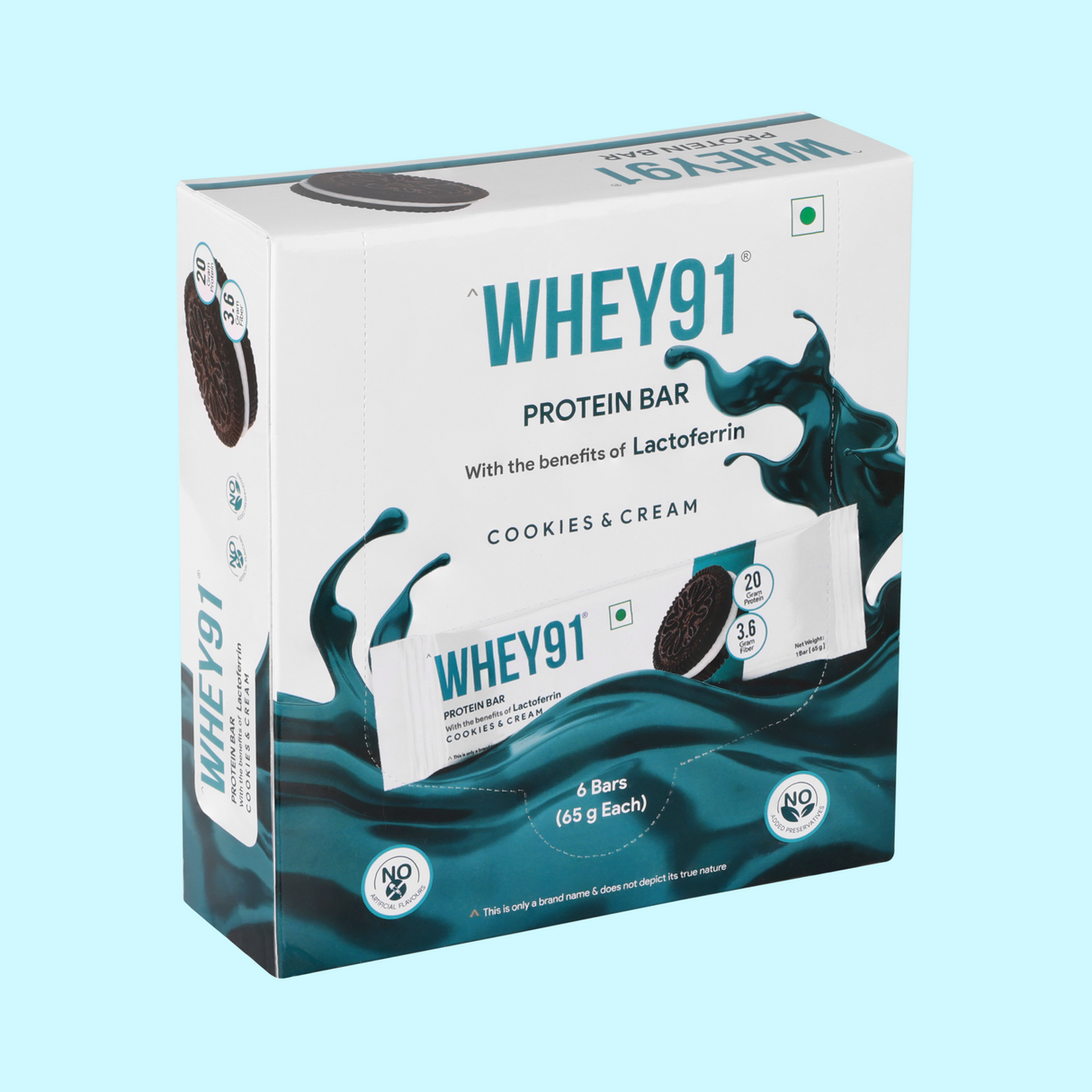 Whey91 Cookies & Cream Protein Bar, 20g Protein & 3.6g Fibre  (Pack of 6 bars)