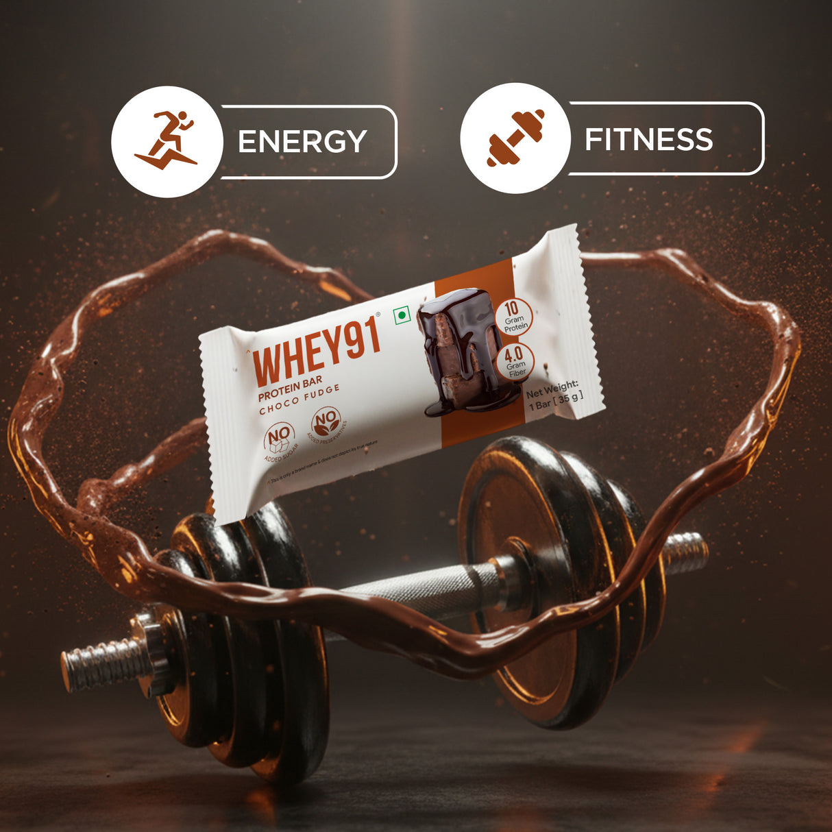 Whey91 Choco Fudge Protein Bars - 10g protein 4g fiber (Pack of 6 bars)