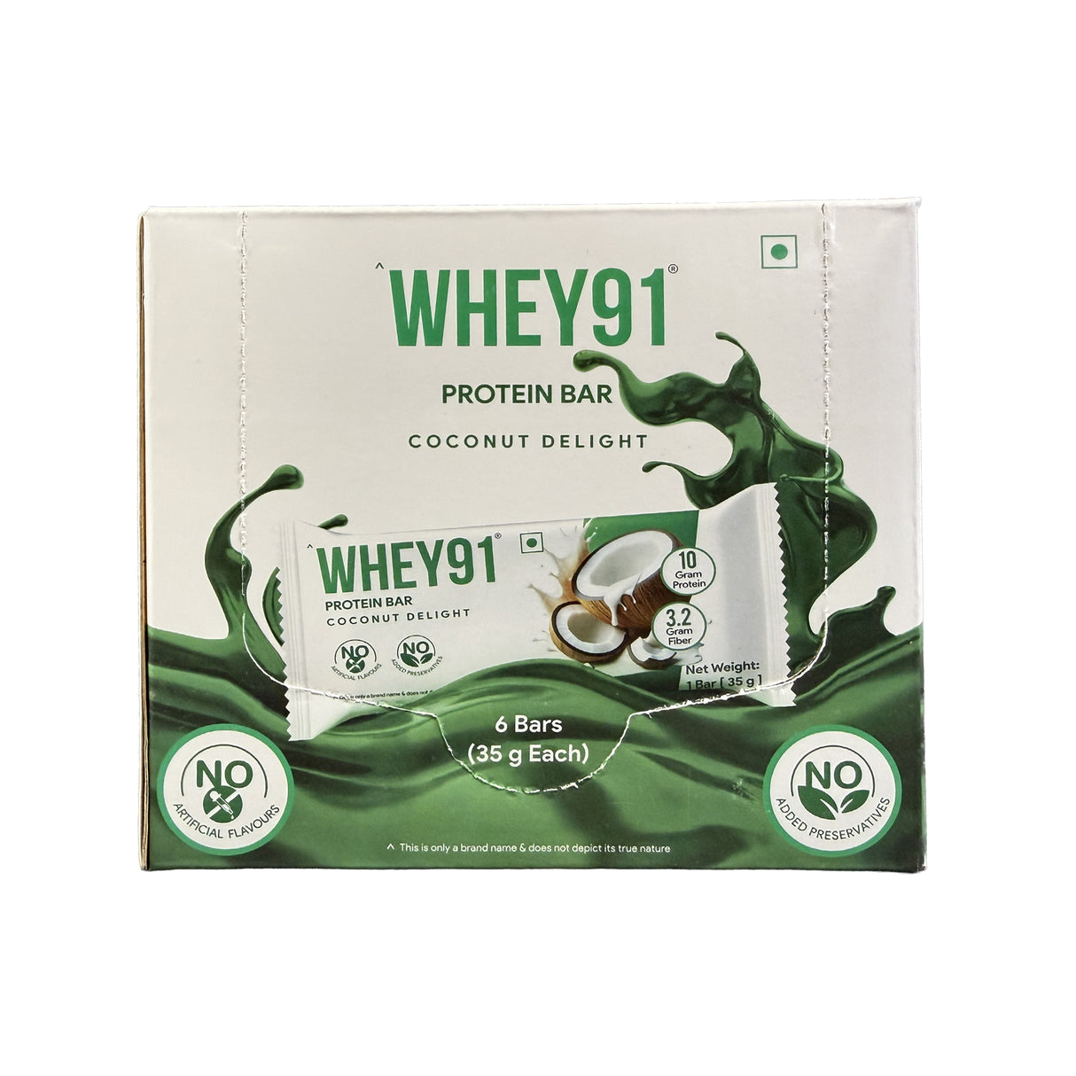 Whey91 Coconut Delight Protein Bars - 10g Protein, 3.2g Fiber (Pack of 6 bars)