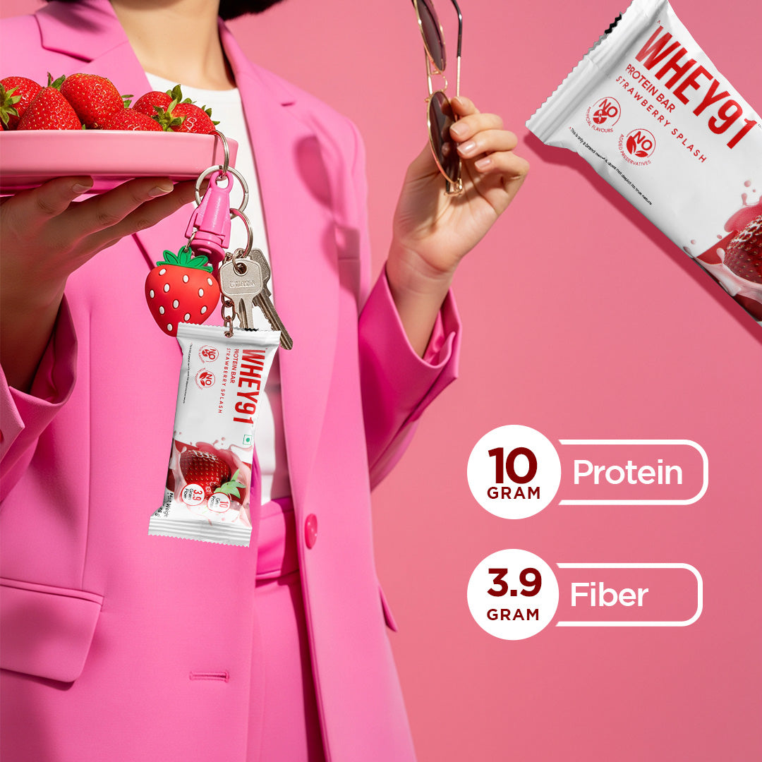 Whey91 Strawberry Splash Protein Bars - 10g Protein 3.9g Fiber (Pack of 6 bars)