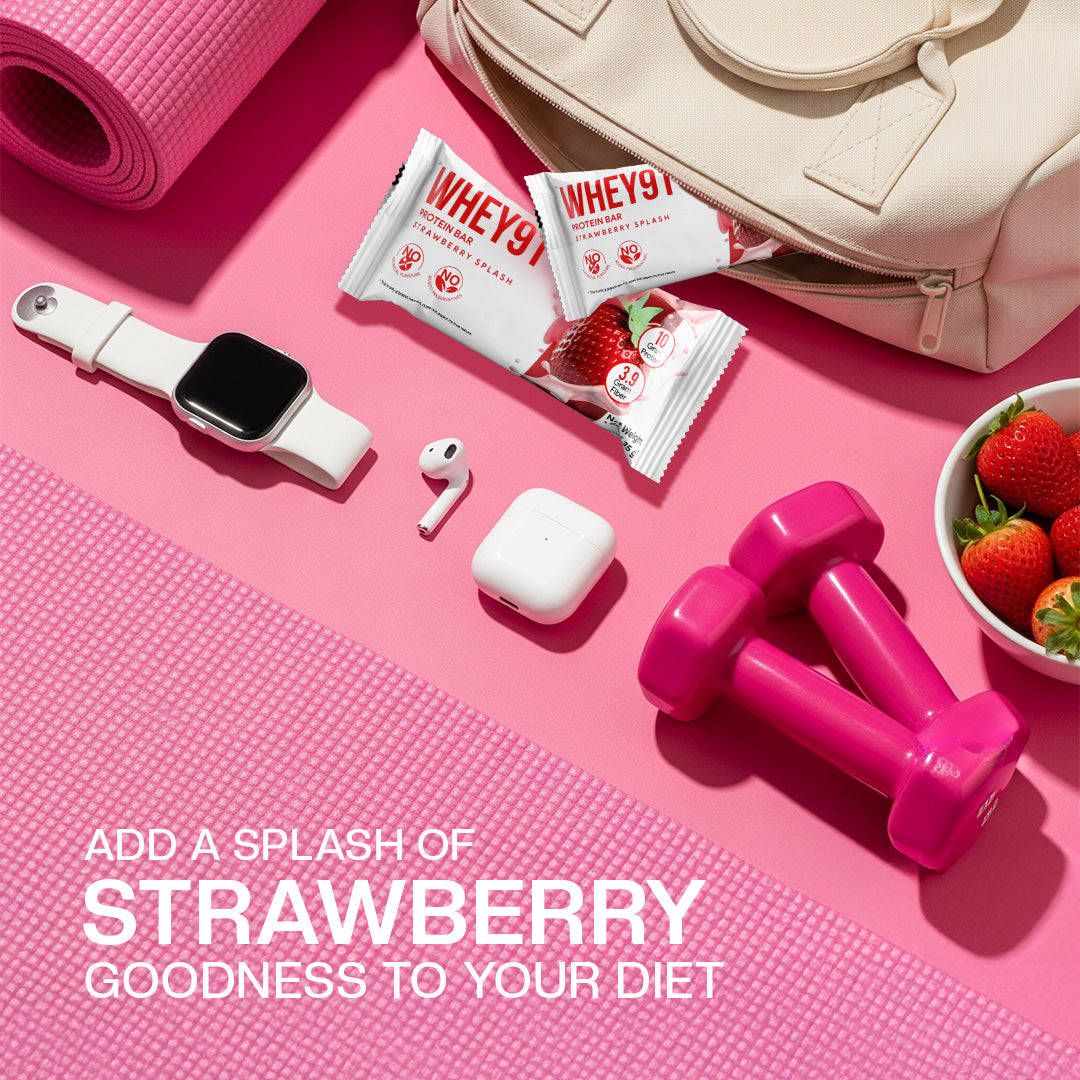 Whey91 Strawberry Splash Protein Bars - 10g Protein 3.9g Fiber (Pack of 6 bars)