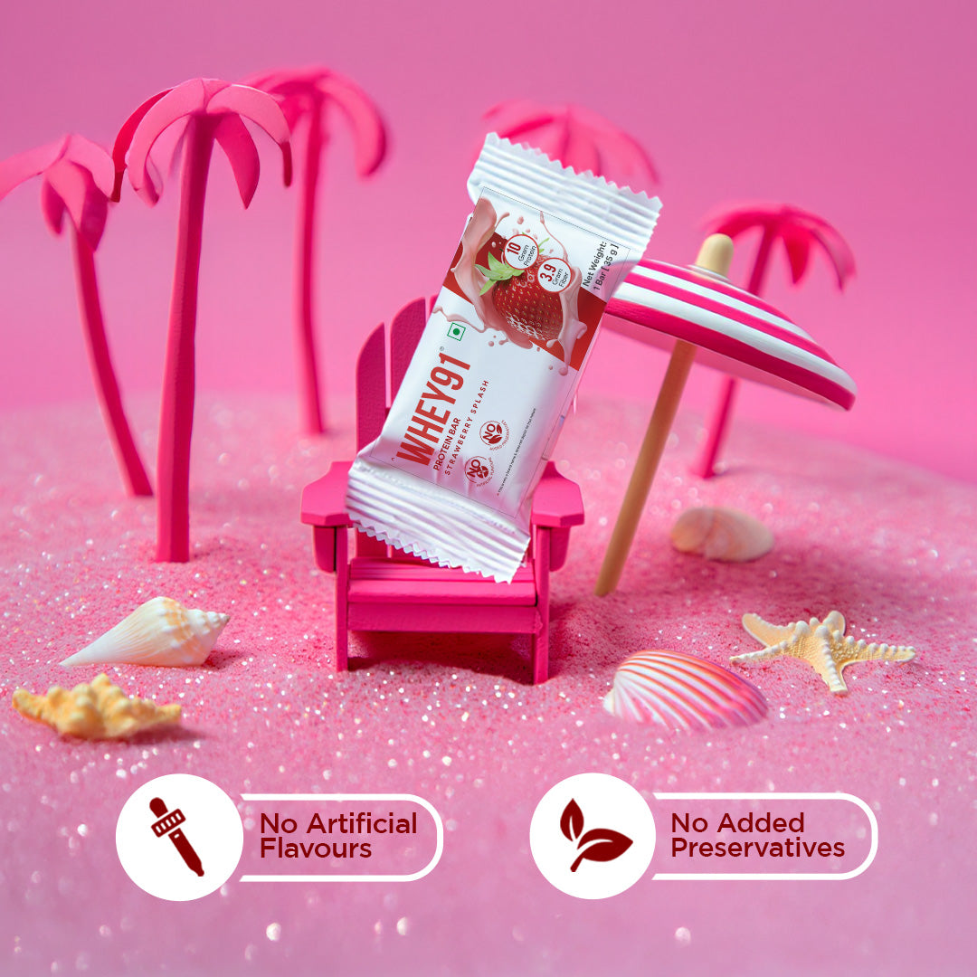 Whey91 Strawberry Splash Protein Bars - 10g Protein 3.9g Fiber (Pack of 6 bars)