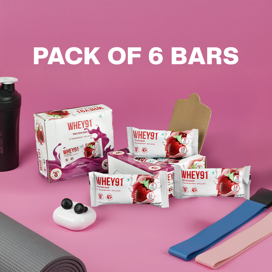 Whey91 Strawberry Splash Protein Bars - 10g Protein 3.9g Fiber (Pack of 6 bars)