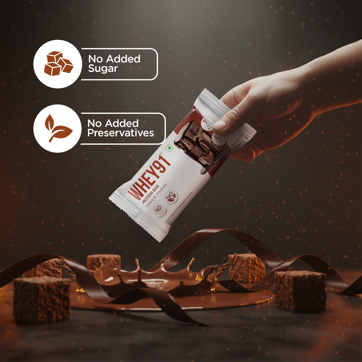 Whey91 Choco Fudge Protein Bars - 10g protein 4g fiber (Pack of 6 bars)